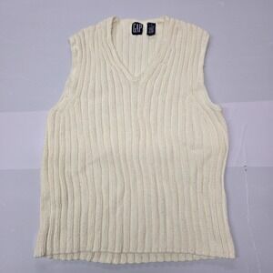 90s‎ Vintage GAP Womens Cream Ribbed V Neck Sleeveless Knit Sweater Vest Size M